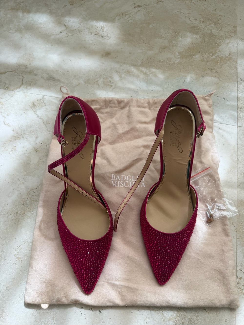 Jewel Badgley Mischka Jailene Fuchsia Rhinestone Heels Pumps Size 10